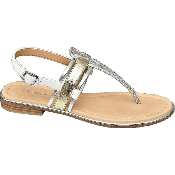 srebrno-złote sandały damskie Catwalk typu japonki 1210077