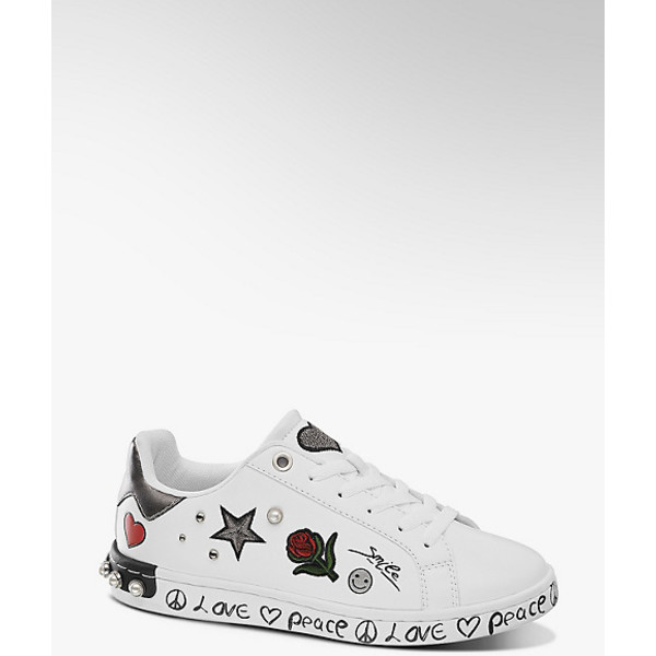 białe sneakersy damskie Graceland ozdobione naszywkami 1102759