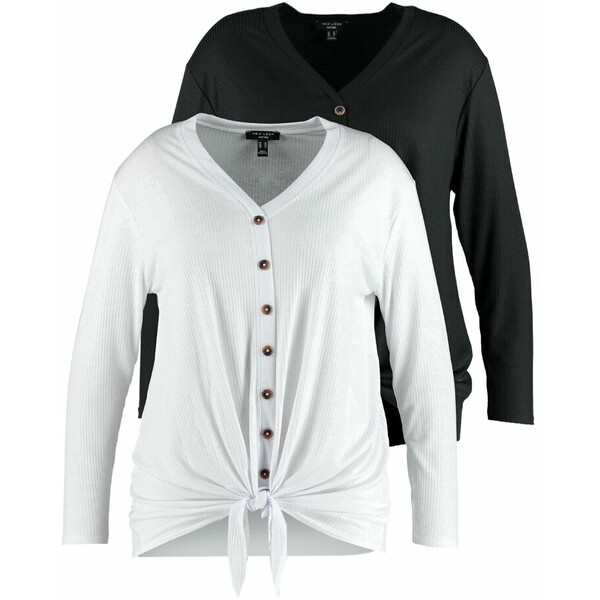 New Look Curves 2 PACK BUTTON THROUGH TIE FRONT Bluzka z długim rękawem black/white N3221D0DK