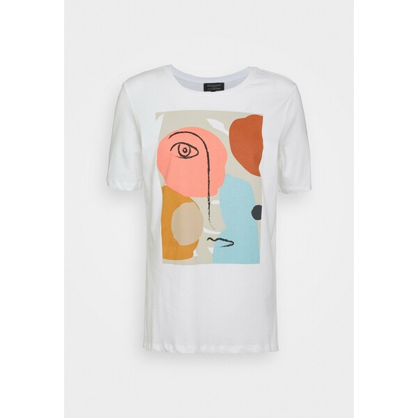 Selected Femme Petite SLFABSTRACT FACE TEE T-shirt z nadrukiem bright white SEL21D006