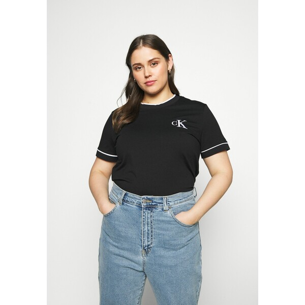 Calvin Klein Jeans Plus EMBROIDERY TIPPING TEE T-shirt z nadrukiem black C2Q21D005