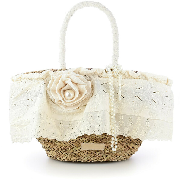 Primamoda Beżowa torba plażowa typu koszyk z ozdobnymi perłami OLIERA 15S-0954BG R/PERLA