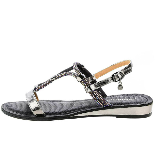 Primamoda Czarne sandały ze srebnymi paskami na niskiej koturnie ALBAREDA 7S-2A681A INSOL BLACK
