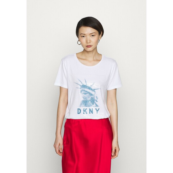 DKNY LADY LIBERTY SEQUIN LOGO T-shirt z nadrukiem white/electric blue DK121D024