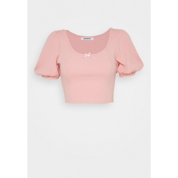 Glamorous BOW FRONT SCOOP CROP TOP WITH PUFF SHORT SLEEVES T-shirt z nadrukiem peachy pink GL921E07M