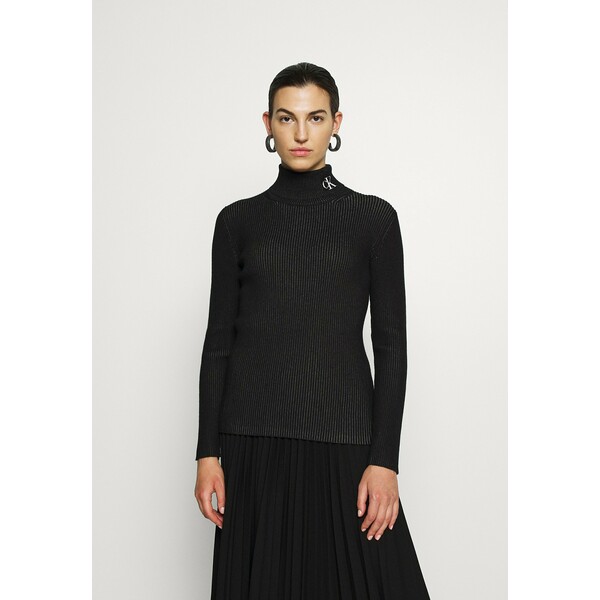 Calvin Klein Jeans ROLL NECK Sweter black/bright white C1821I02T