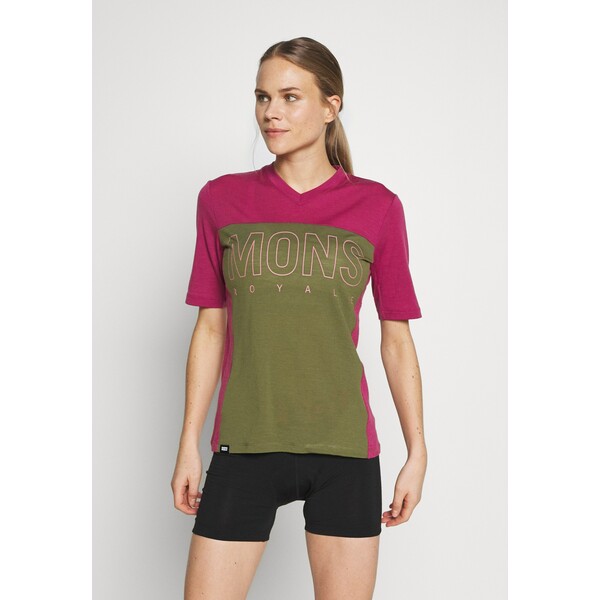 Mons Royale PHOENIX ENDURO T-shirt z nadrukiem khaki/rose MOE41D019