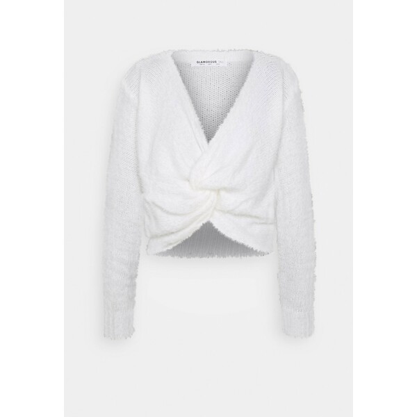 Glamorous Tall FLUFFY KNOT FRONT CROP JUMPER Sweter white GLC21I00D