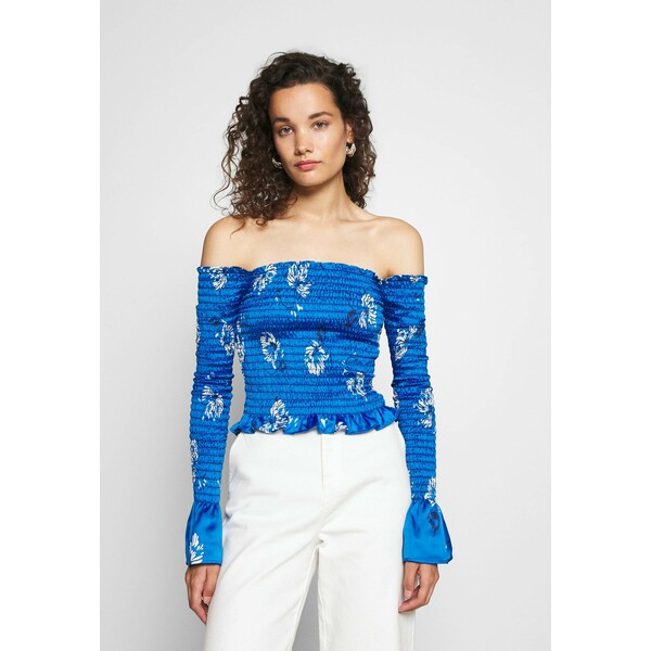 Who What Wear SMOCKED OFF THE SHOULDER Bluzka blue WHF21E00Z