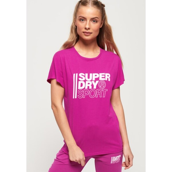 Superdry T-shirt z nadrukiem super pink SU221D1H5
