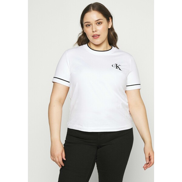 Calvin Klein Jeans Plus EMBROIDERY TIPPING TEE T-shirt z nadrukiem white C2Q21D005