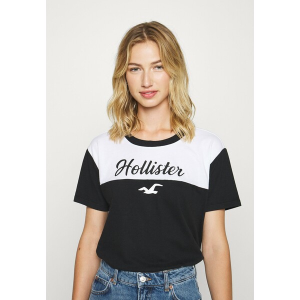 Hollister Co. SPORTY T-shirt z nadrukiem black/white H0421D07I