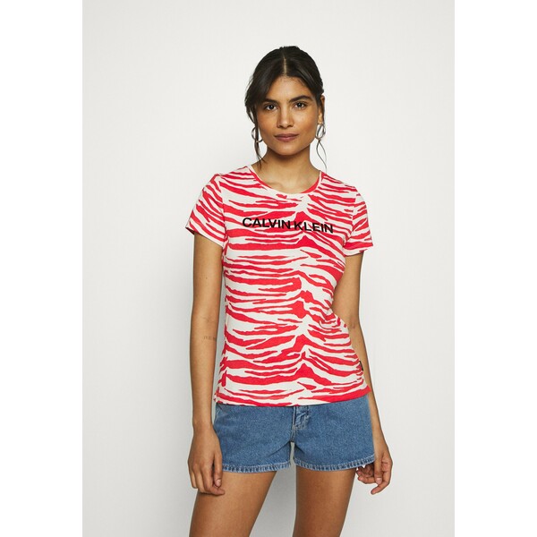 Calvin Klein ZEBRA PRINT STRETCH TEE T-shirt z nadrukiem red/white 6CA21D01Z