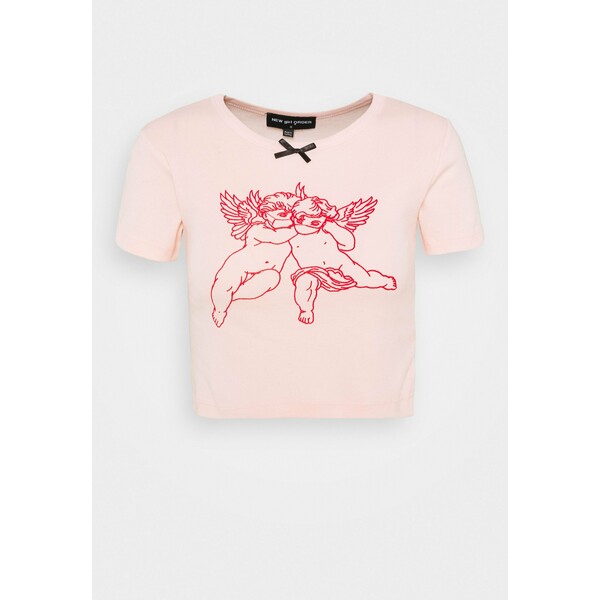 NEW girl ORDER FACEMASK CHERUB CROP TEE T-shirt z nadrukiem pink NEM21D01N