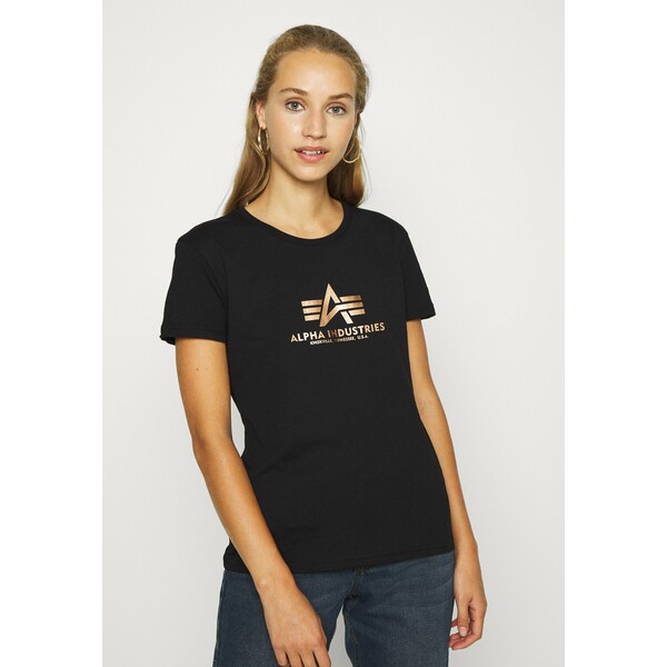 Alpha Industries NEW FOIL T-shirt z nadrukiem black/gold AL521D008