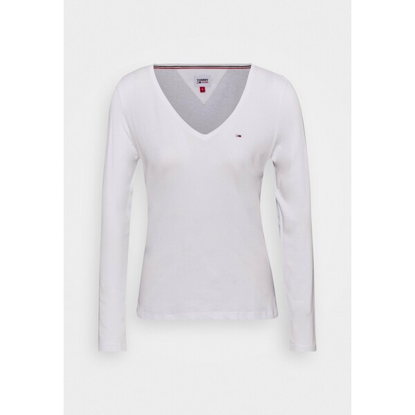 Tommy Jeans V NECK LONGSLEEVE Bluzka z długim rękawem white TOB21D090