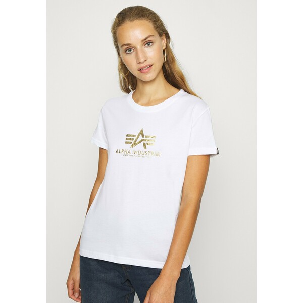 Alpha Industries NEW FOIL T-shirt z nadrukiem white/metal gold AL521D008