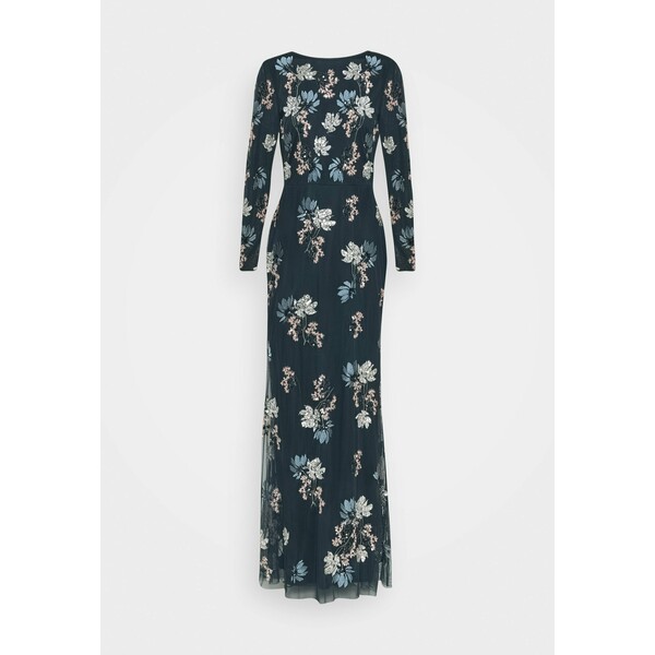 Maya Deluxe LONG SLEEVE FLORAL EMBROIDERED MAXI WITH OPEN BACK Suknia balowa navy M2Z21C06W
