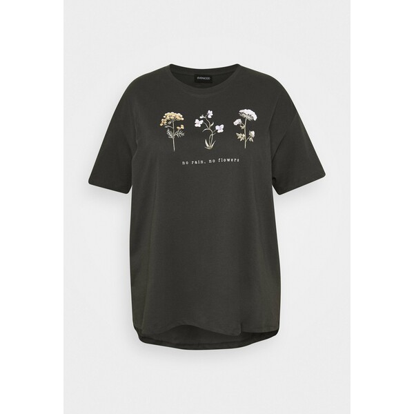 Even&Odd Curvy HATTIE WILDFLOWERS NO RAIN TEE T-shirt z nadrukiem anthracite EVB21D028