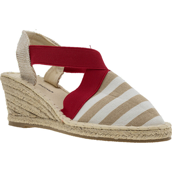 beżowo-czerwone sandały damskie Claudia Ghizzani na koturnie 11642078