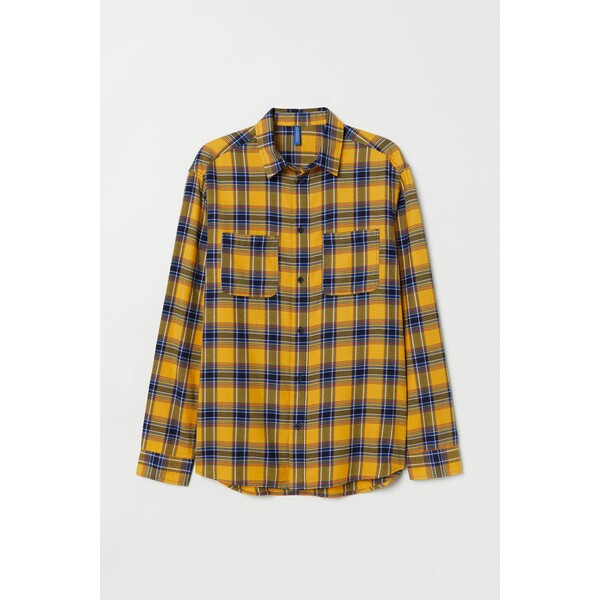 H&M Koszula z bawełnianej flaneli 0617426018 Żółty/Niebieska krata