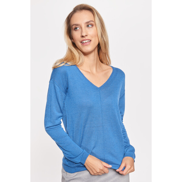 Quiosque Niebieski sweter z dekoltem i przeszyciem 6KO004801