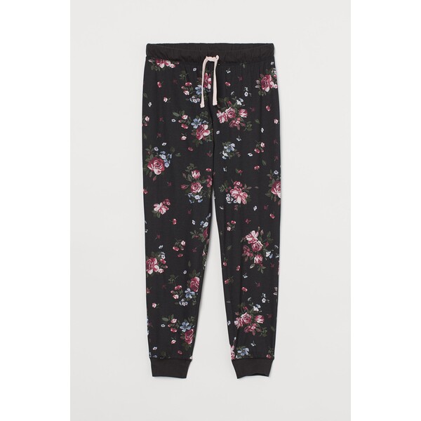 H&M Spodnie piżamowe - Normalna talia - Długość do kostki - -ONA 0536139088 Czarny/Kwiaty