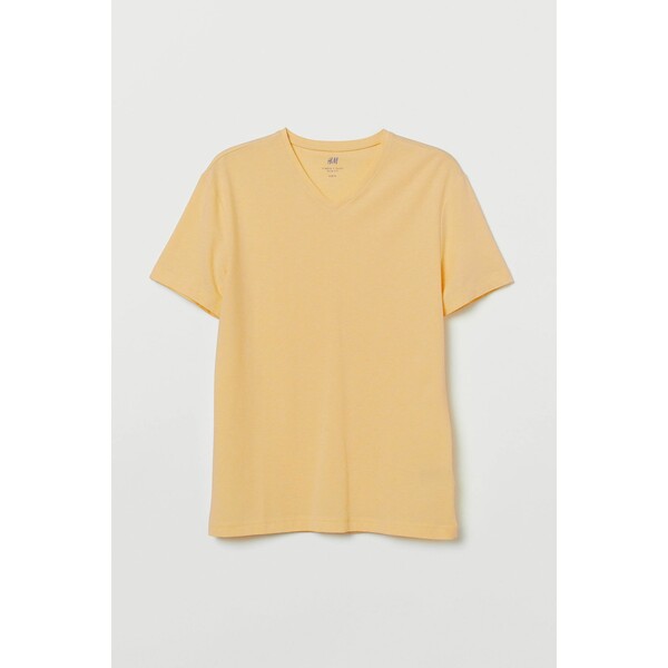 H&M T-shirt z dekoltem w serek Slim Fit 0570003104 Żółty melanż