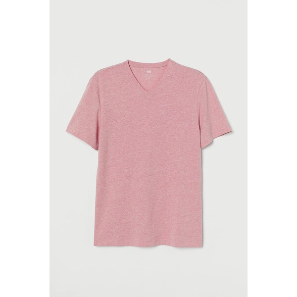H&M T-shirt z dekoltem w serek Slim Fit 0570003104 Różowy melanż