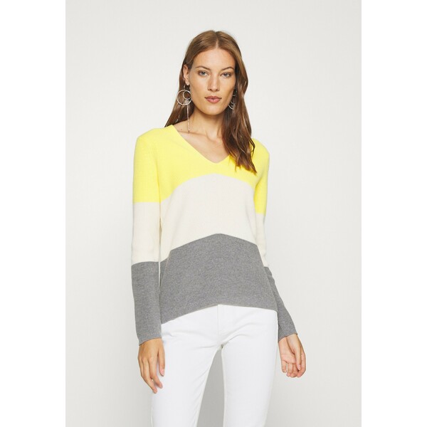Calvin Klein COLOR BLOCK Sweter white/mid grey/yellow 6CA21I014
