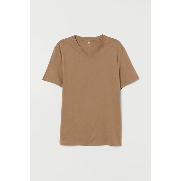H&M T-shirt z dekoltem w serek Regular Fit - - ON 0763275054 Ciemnobeżowy