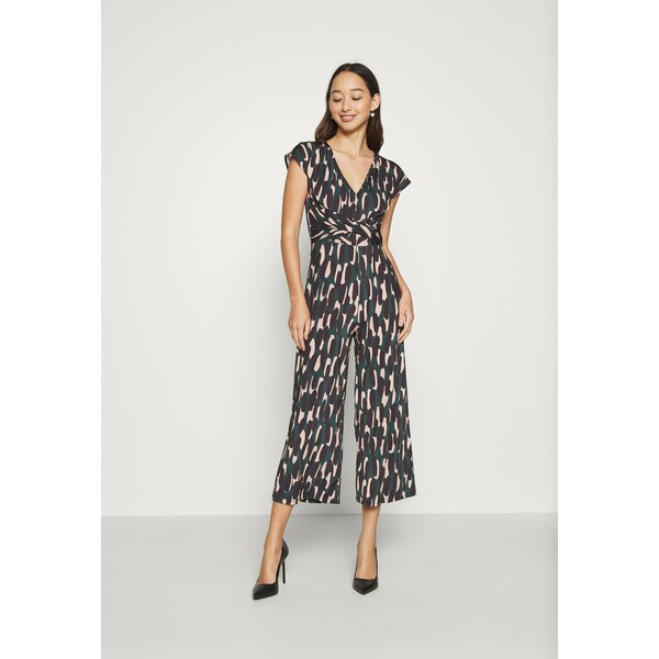 Anna Field OCCASION ALL OVER PRINT SHORT SLEEVES FRONT KNOT JUMPSUIT Kombinezon black/multi-coloured AN621T01R
