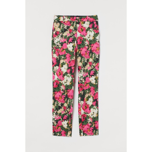 H&M Spodnie cygaretki - 0751471087 Ciemnozielony/Różowe kwiaty