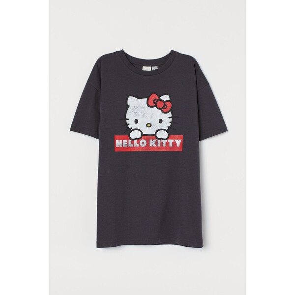 H&M Obszerny T-shirt z nadrukiem - 0762558311 Ciemnoszary/Hello Kitty