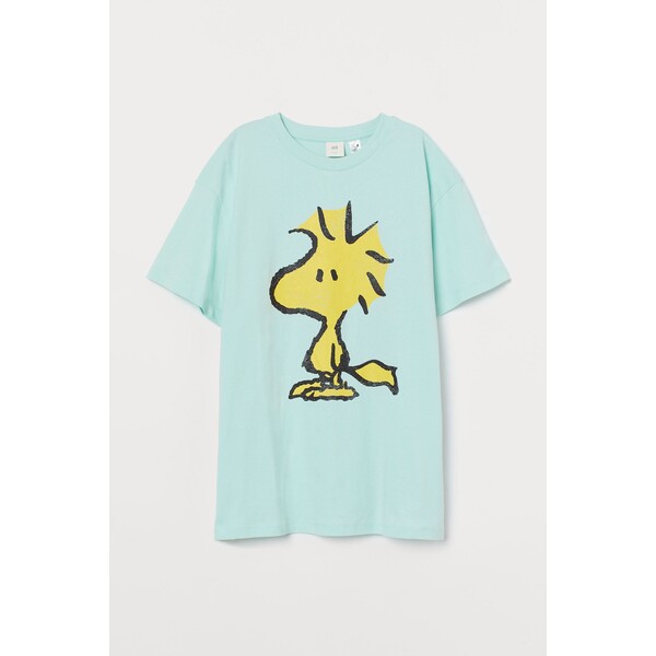H&M Obszerny T-shirt z nadrukiem - Okrągły dekolt - Krótki rekaw - 0762558221 Miętowozielony