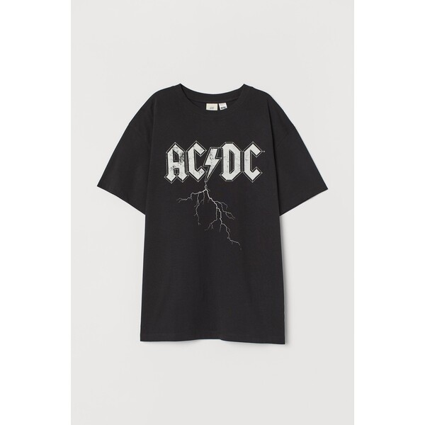 H&M Obszerny T-shirt z nadrukiem - 0762558311 Czarny/AC/DC