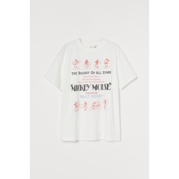 H&M Obszerny T-shirt z nadrukiem - 0762558252 Biały/Myszka Miki
