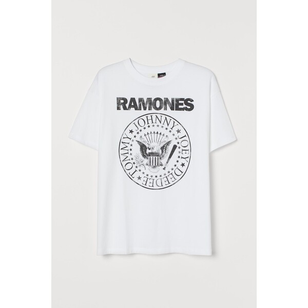 H&M Obszerny T-shirt z nadrukiem - 0762558252 Biały/Ramones