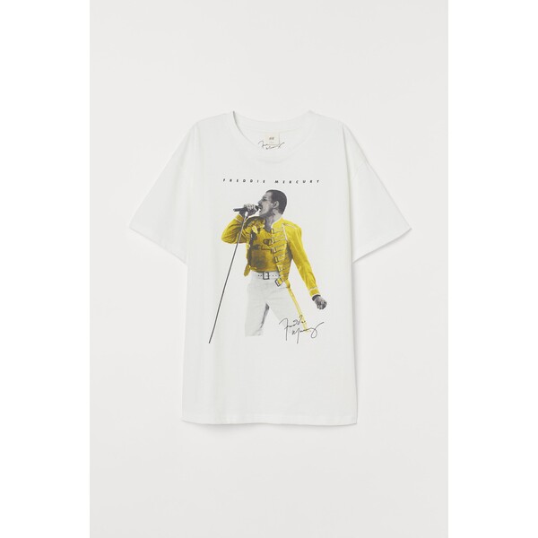 H&M Obszerny T-shirt z nadrukiem - 0762558311 Biały/Freddie Mercury