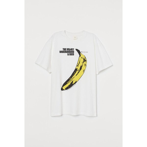 H&M Obszerny T-shirt z nadrukiem - Okrągły dekolt - Krótki rekaw - 0762558221 Biały/The Velvet Underground