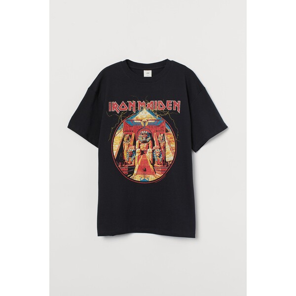 H&M Obszerny T-shirt z nadrukiem - 0762558252 Czarny/Iron Maiden