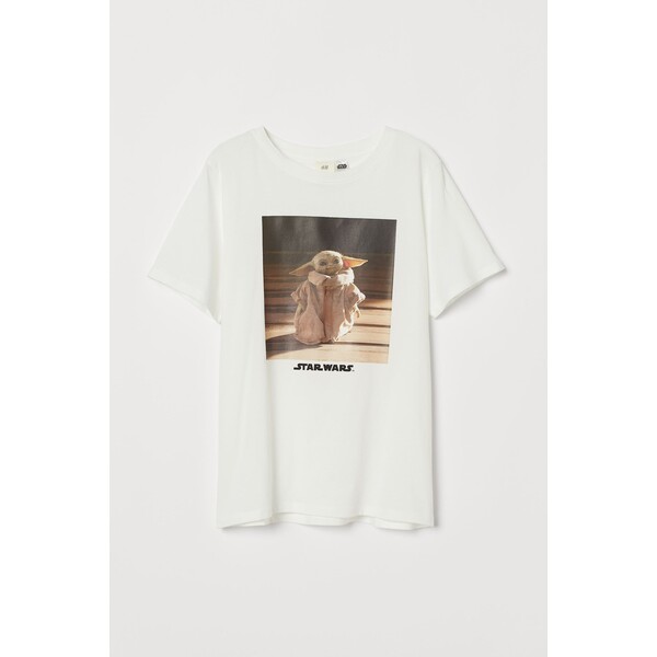 H&M T-shirt z motywem - Okrągły dekolt - Krótki rekaw - 0762470397 Biały/The Mandalorian