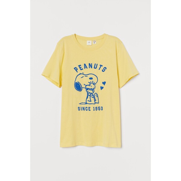 H&M T-shirt z motywem - Okrągły dekolt - Krótki rekaw - 0762470397 Jasnożółty/Snoopy