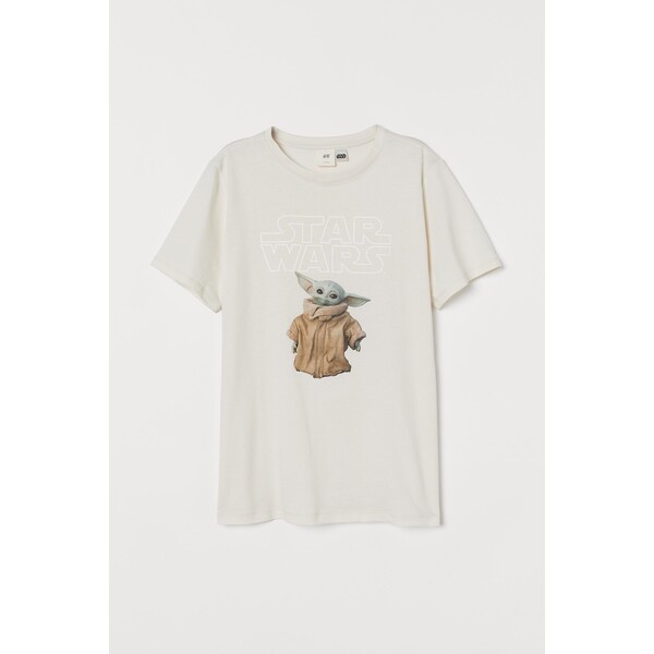 H&M T-shirt z motywem - Okrągły dekolt - Krótki rekaw - 0762470397 Jasnobeżowy/The Mandalorian