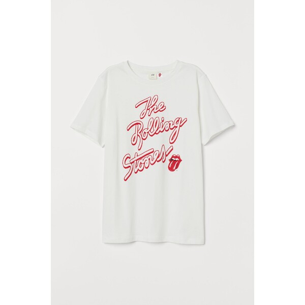 H&M T-shirt z motywem - Okrągły dekolt - Krótki rekaw - 0762470397 Biały/The Rolling Stones