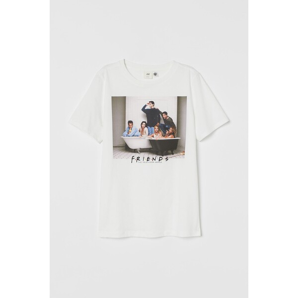 H&M T-shirt z motywem - Okrągły dekolt - Krótki rekaw - 0762470397 Biały/Przyjaciele