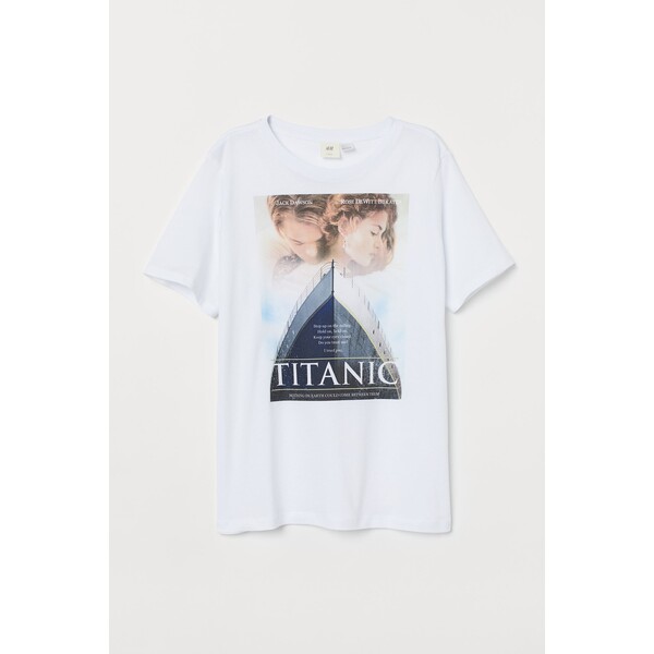 H&M T-shirt z motywem - Okrągły dekolt - Krótki rekaw - 0762470397 Biały/Titanic