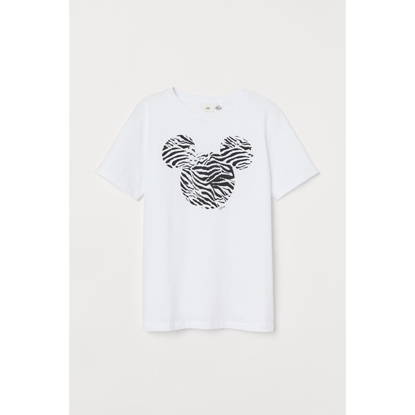 H&M T-shirt z motywem - Okrągły dekolt - Krótki rekaw - 0762470397 Biały/Zeberka