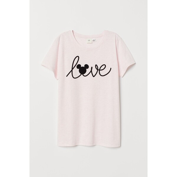 H&M T-shirt z motywem - Okrągły dekolt - Krótki rekaw - 0762470397 Różowy melanż/Myszka Miki