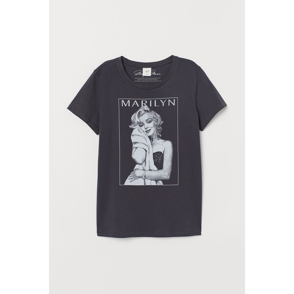H&M T-shirt z motywem - Okrągły dekolt - Krótki rekaw - 0762470397 Ciemnoszary/Marilyn Monroe